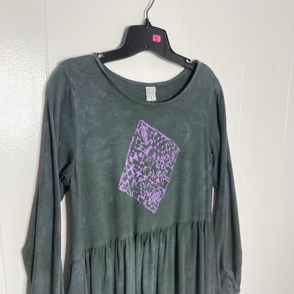 NWT Maxi Dress S Cotton Long Sleeve Block Print Tie Dye Lagenlook Boho Hippie - Picture 7 of 11